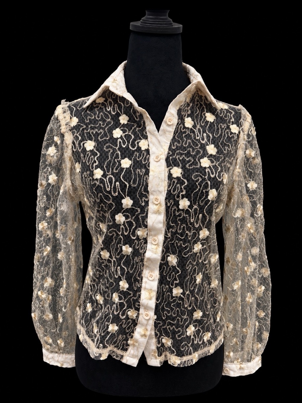 🌼 Nasty Gal Collection Cream Floral Embroidered Sheer Blouse – US 8